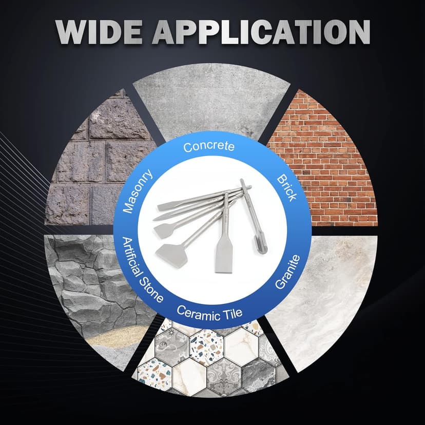 ZELCAN Chisel Set with SDS Plus Shanks, 6pc Masonry Concrete Drill Bit Set, Tile Grooving Scraping Flat Point Scaling Chisels 40Cr Steel Rotary Hammer Drill Tool Kit SDS Plus Bits for Home Improvement