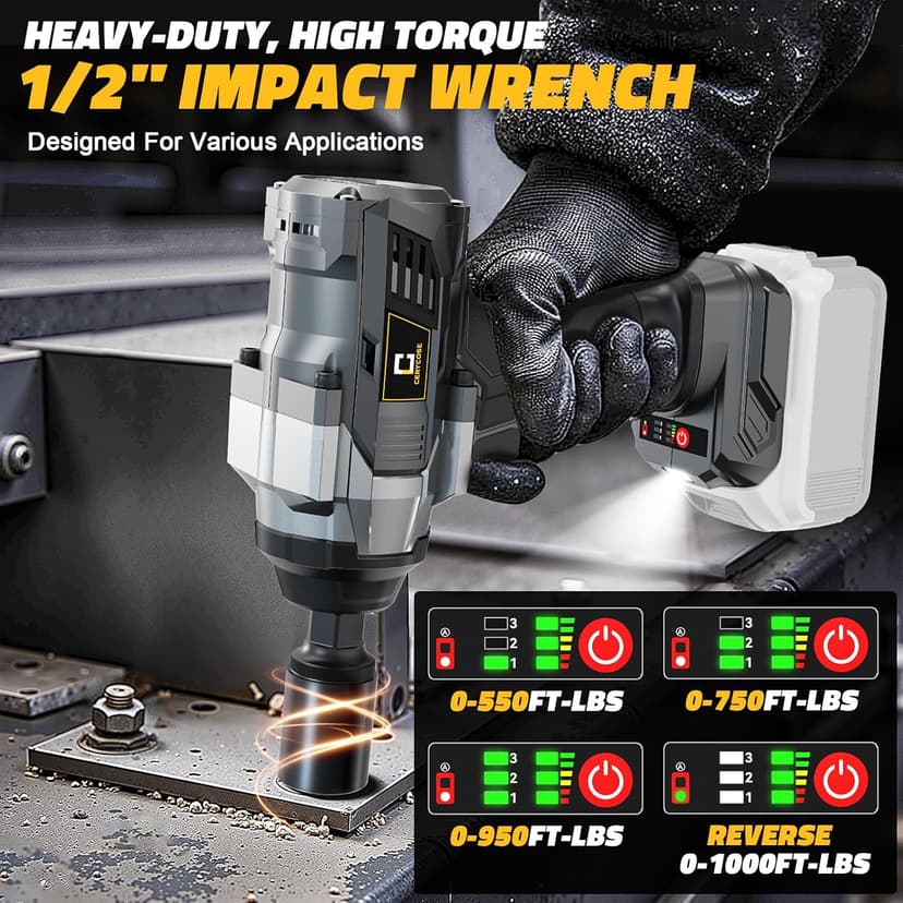 Cordless Impact Wrench 1/2 inch Compatible with Dewalt Battery, 1000FT-LBS (1360N.m) Brushless Electric Impact Gun Includes LED Work Light, 2100RPM High Torque Impact Driver, Bare Tool Only