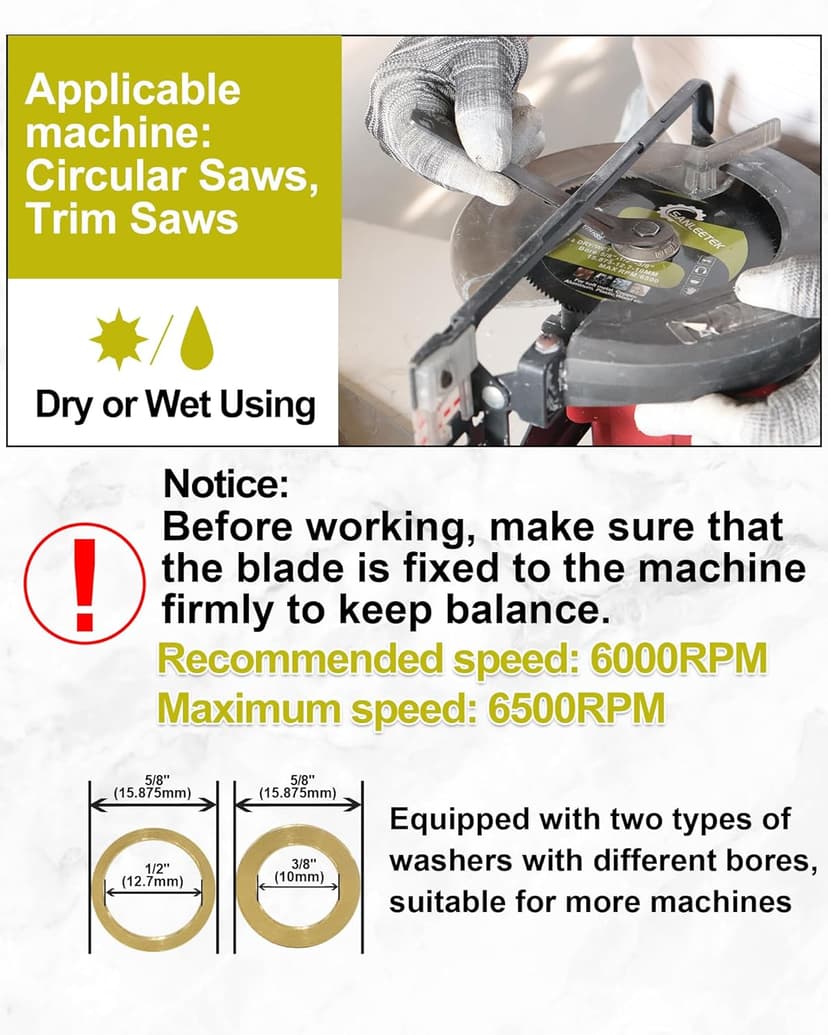 HSS Circular Saw Blade 5-1/2 Inch 130 Tooth SANLEETEK Cutting Plywood, OSB, Paneling, Vinyl Siding, Non-Ferrous Metals, Plastic, Copper, Aluminum with 5/8" Arbor, with 1/2" 3/8" Washer - 3 Pack