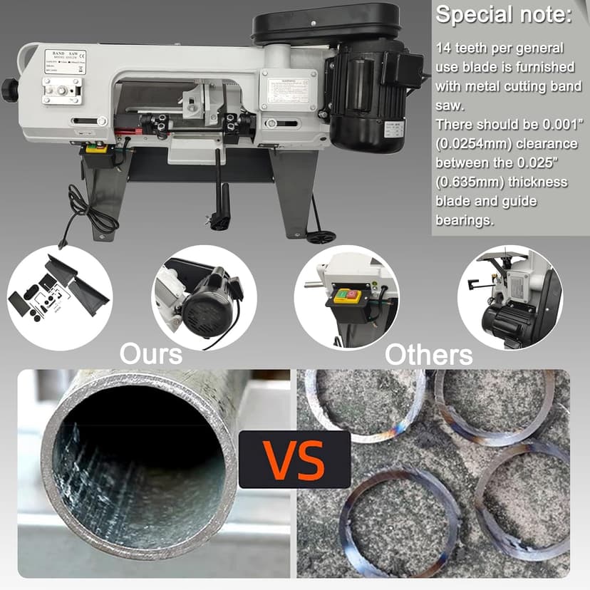 110V Horizontal Vertical Bandsaw 1/2HP 420W Bench Top Metal Cutting Bandsaw Machine with 100x150mm Cutting Capacity Tilting Vise 0-45° Casters Work Light for Metal & Non-Metallic Materials