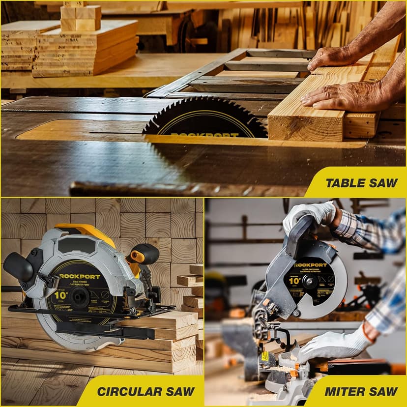 ROCKPORT Table Saw Blades 10 inch 60 Teeth - (1 Pack) 10" Table Saw Blades & 10 inch Miter Saw Blades, 5/8" Arbor, Multipupose Carbide Tip Circular Saw Blade for Fine Finish Cutting of Wood & Laminate