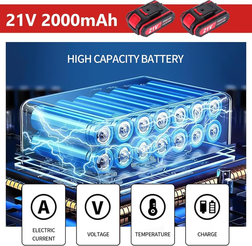 Cordless Reciprocating Saw | 21V 2000mAh * 2 Batteries, 3000RPM, 28mm Stroke Length, 4 Blades | Electric Power Reciprocating Saw for Wood/Metal/PVC Cutting