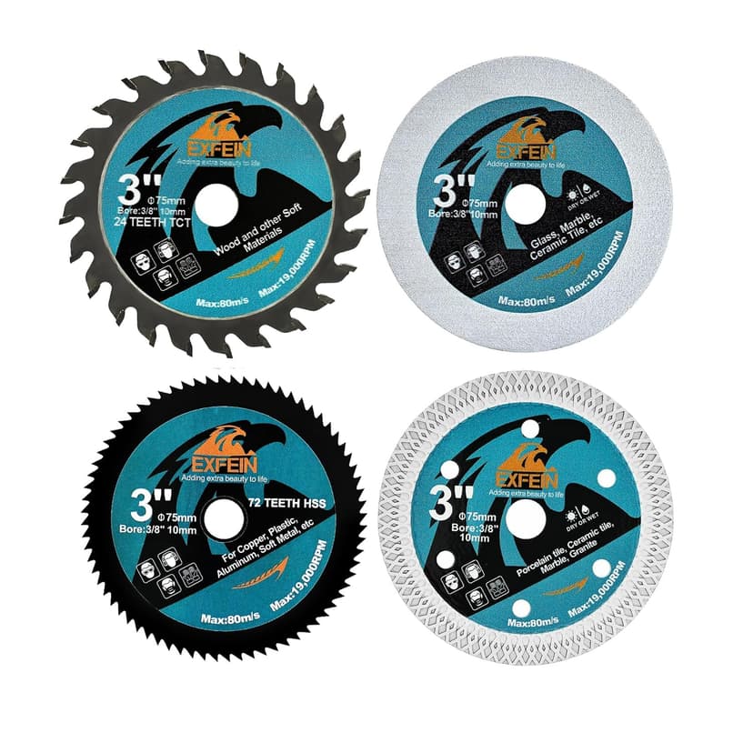 3 Inch Circular Saw Blade Set 4pcs for Cutting Tile Glass Soft Metal Wood Plastic Diamond Disc