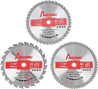 MAZING 3-Piece 7-1/4 Inch 24T&40T&60T Circular Saw Blades, 7.25 Inch TCT Compact Saws Blades with 5/8" Arbor, ATB Design for Precision Woodworking, Fit for Plywood, Soft & Hardwood, Wood with Nails