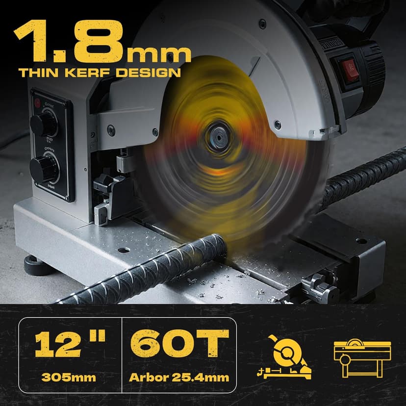 12BLADEST Blade for Cutting Mild Steel with 1" Arbor, for Circular and Chop Saws, No Heat, No Burrs & Virtually No Sparks, Carbide-Tipped TCT Blade for Cold Metal Cutting,12-Inch x 60-Tooth