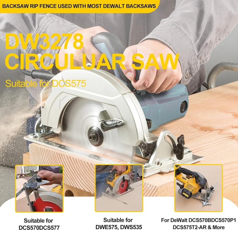 DW3278 Circular Saw Rip Fence for Dewalt 7-1/4-Inch to 8-1/4-Inch Circular Saws,Compatible with DCS575, DCS570, DCS577, DWE575 and DWS535 Cutting Fence, with Round Head Stop Screw and Spring