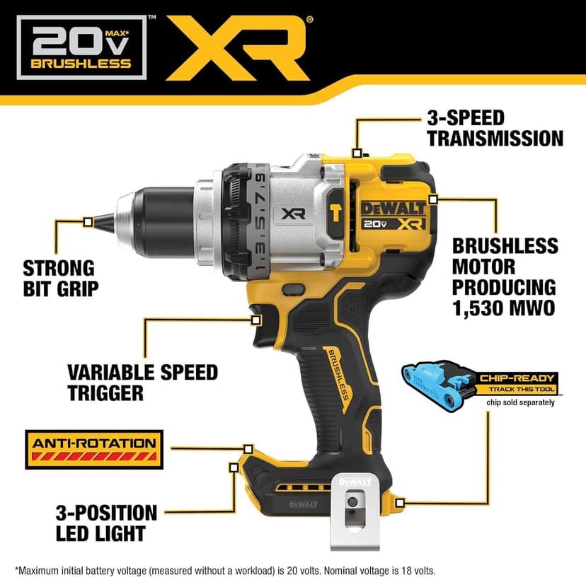 DEWALT 20V MAX XR 1/2 Inch Cordless Hammer Drill Kit with 8AH Battery and Charger (DCD1007WW1)