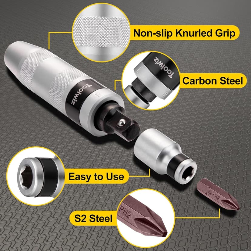 Toolwiz 1/2" Hand Impact Screwdriver Set - 14 Pcs, Reversible Manual Impact Driver with S2 Steel Screwdriver Bits for Disengage Rusted Fasteners or Frozen Bolts