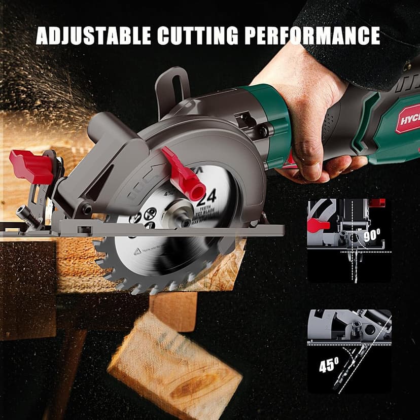 HYCHIKA 6.2A Mini Circular Saw with 3 Blades (4-1/2”), Compact Hand Saw Max 1-7/8" Cutting Depth, 3500RPM, Rubber Handle & 10ft Cord for Wood, Metal, Plastic, Tile