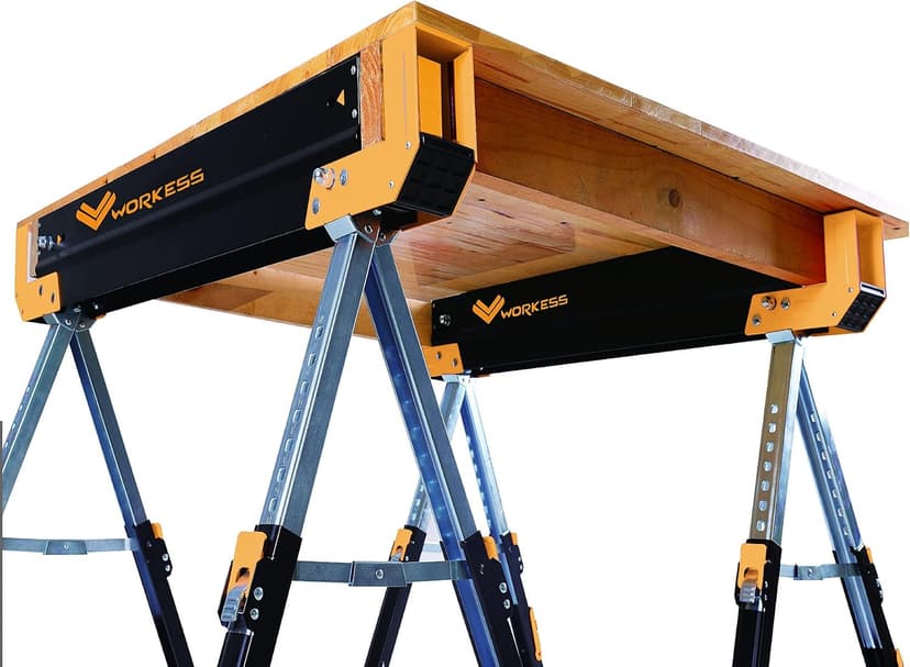 Saw Horses 2 Pack Folding, 2600 Lbs Load Capacity & 24-32 Inch Adjustable Height Heavy Duty Sawhorse Table with 2x4 Support Arms, Portable Folding Legs and Easy Grip Handle for Woodworking