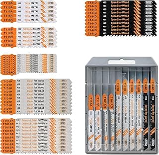 50PCS T Shank Jigsaw Blades Set - BGTEC HCS/HSS Jig Saw Blades for Wood, Plastic and Metal Cutting(T118A,T118B,T101AO,T101B,T101BR,T144D)