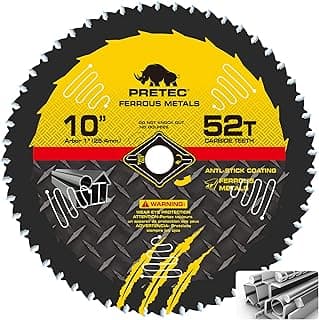 10 Inch Table Saw Blades, 52 Tooth Stainless Steel and Metal Cutting Circular Saw Blade with 1" Arbor, Teflon Anti-Stick, No Heat & No Burrs, Carbide-Tipped TCT Blade for Cold Metal Cutting