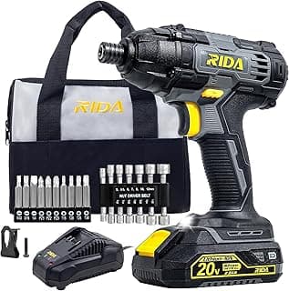 RIDA Impact Driver Kit 180Nm 20V Cordless Impact Drill/Driver Set 1/4" All-Metal Hex Chuck 0-2800RPM Variable Speed, 2000mAh Lithium-ion Battery & 1H Fast Charger, 25 Pcs Driver Bits and Tool Bag
