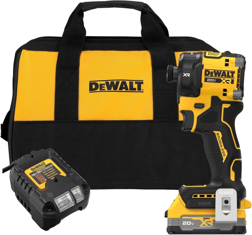 DEWALT 20V MAX XR 1/4 Inch Quiet Hydraulic Cordless Impact Driver Kit with POWERSTACK Battery and Charger (DCF870E1)