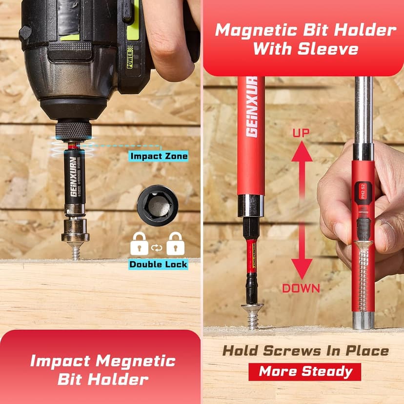 98Pieces 1”/2” Impact Screwdriver Bits Set, Magnetic S2 Steel (Phillips/Slotted/Square/Torx/Hex/Security Torx) Driver Bits Tips,Impact Bit Holder and Nut Driver with Red Storage Box Case