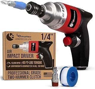 LE LEMATEC Professional Air Impact Driver - 13000 RPM Pneumatic Wrench with Twin Hammer, 40 ft-lb Torque, 1/4" NPT Compact Gun for Automotive, Furniture & Woodworking (LE-ID413)