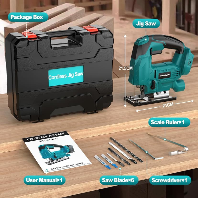 Jigsaw, Cordless Jig Saw Tool for Makita 18V Battery, Varible Speed, with LED Light, 0°-45° Bevel Cuts, 3-Position Orbital Jigsaw for Wood/PVC/Metal Cutting (Tool Only)