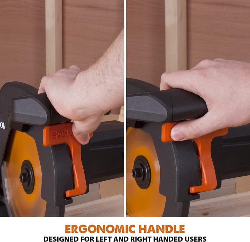 Evolution Power Tools R210CMS Compound Miter Saw, 8-1/4" Multi-Material Cutting TCT Blade Included Cuts Wood Metal Plastic & More, 45° - 45° Degree Miter & 45˚ Degree Bevel Angles, 1200W, 8-1/4"