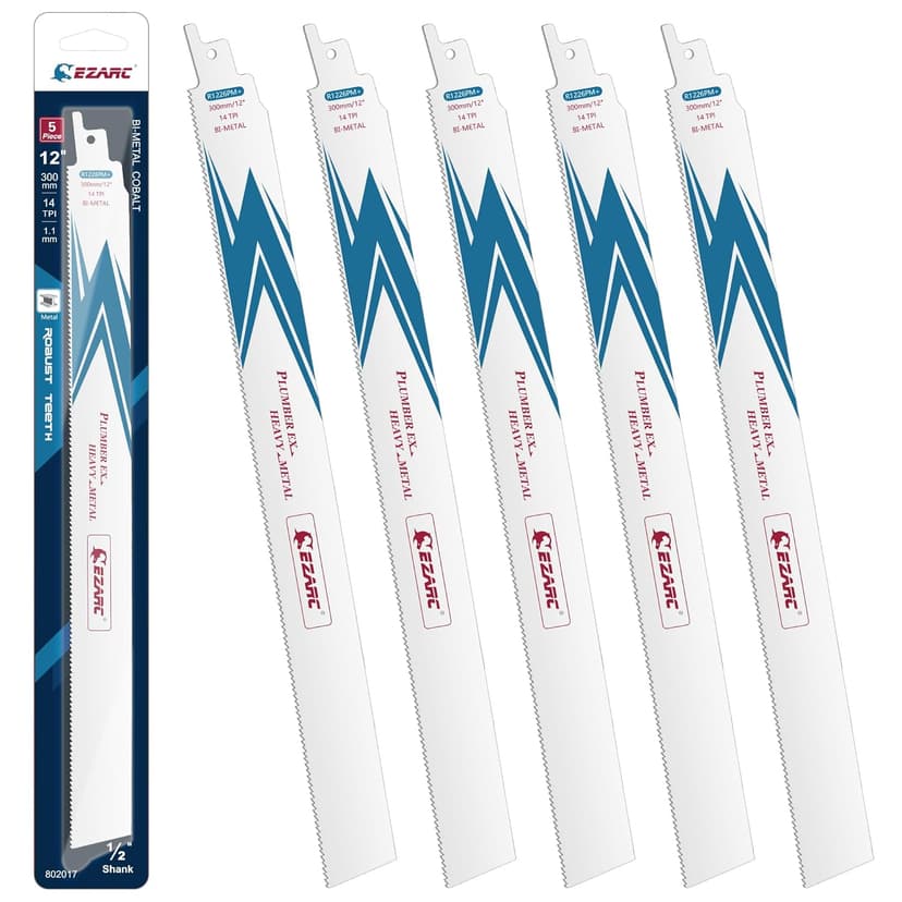 EZARC Reciprocating Saw Blade Bi-Metal Cobalt Sabre Saw Blades for Heavy Metal Cutting 12-Inch 14TPI R1226PM+ (5-Pack)
