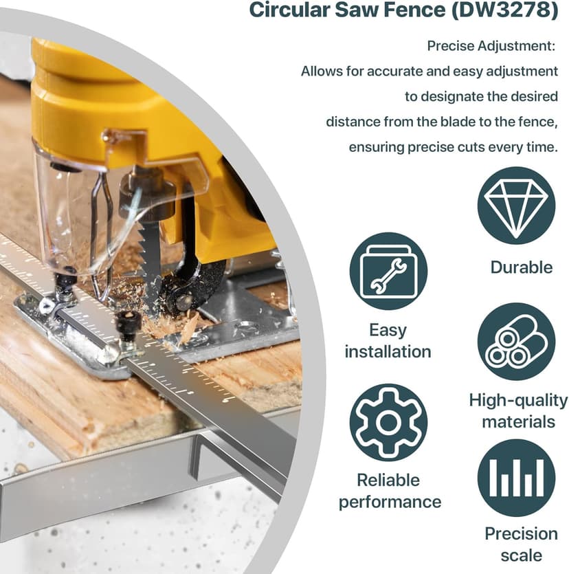 DW3278 Circular Saw Rip Fence Kit – Compatible with DeWalt DCS575, DCS570, DCS577, DWE575, DWS535, and Works with 7-1/4-Inch to 8-1/4-Inch Circular Saws, Includes Round Head Stop Screw and Spring