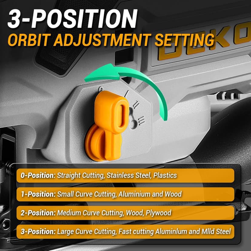 Jig Saw Corded: DEKOPRO Electric Jigsaw Tool Power Jig Saws for Woodworking, Wood Cutter Hand Tool with 6 Variable Speed, 4 Orbital Settings, ±45° Bevel Cutting, Tool-less Blade Quick Release