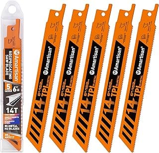 AMARTISAN 5-Piece 6 Inch 14TPI Heavy Metal Cutting Reciprocating Saw Blades,Suitable for Metal Cutting, Pipes, and Steel Bars