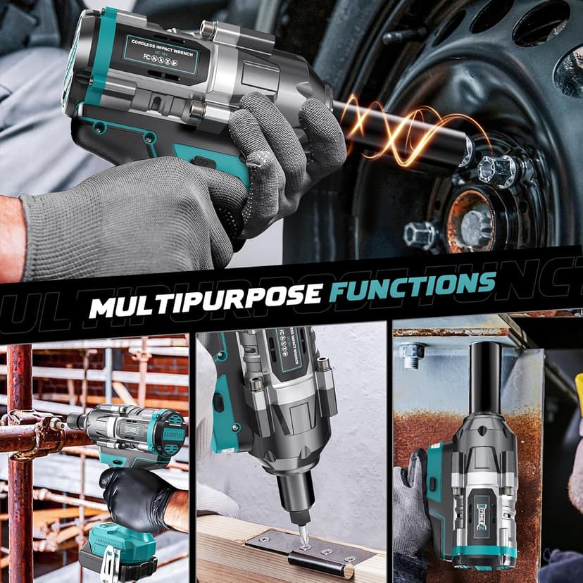 Cordless Impact Wrench 1/2 inch for Makita 18V Battery, 900Ft-lbs Brushless Electric Power Impact Driver Gun Tool, 2100RPM High Torque Impact Wrench with LED Work Light (Tool Only)