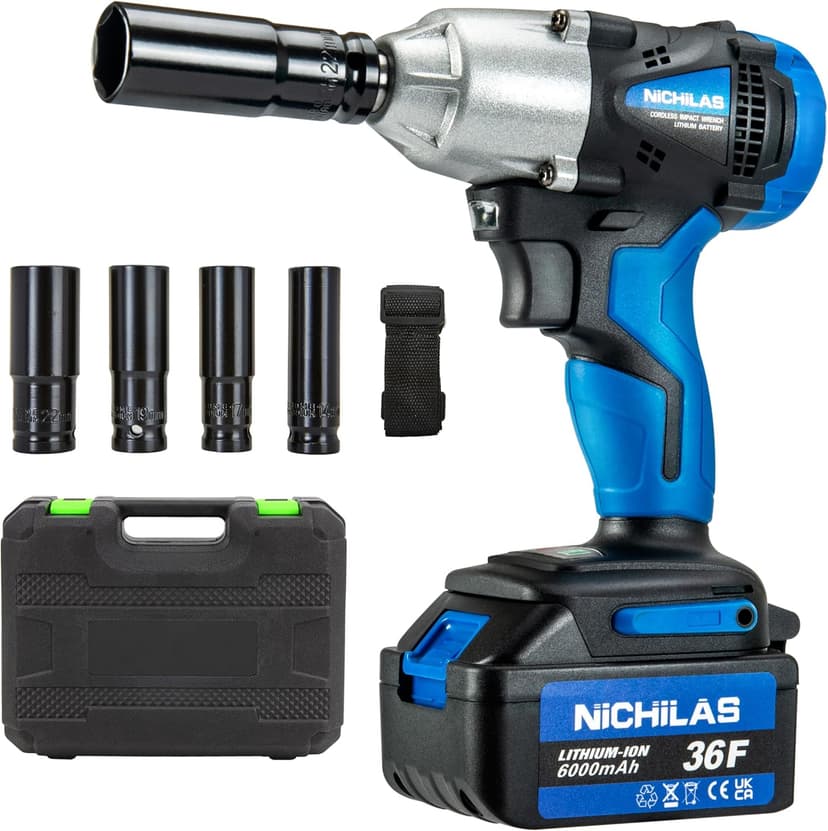 Cordless Impact Wrench, 2 IN 1 Screwdriver Head, 21V electric power wrench, 420Nm High Torque, 4 Pole Motor, Include Battery & Charger & Carrying Plastic Box