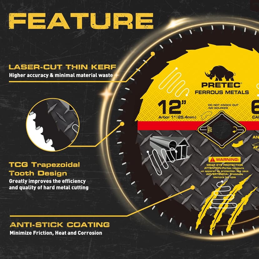 12BLADEST Blade for Cutting Mild Steel with 1" Arbor, for Circular and Chop Saws, No Heat, No Burrs & Virtually No Sparks, Carbide-Tipped TCT Blade for Cold Metal Cutting,12-Inch x 60-Tooth