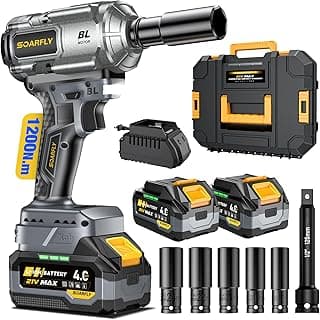 Upgraded Cordless Impact Wrench 1/2", 900 Ft-lbs (1200 Nm) Brushless Impact Gun, 21V High Torque Impact Driver with 2x 4.0Ah Batteries, Variable Speed for Car, Truck, Workshop, Heavy-Duty Jobs
