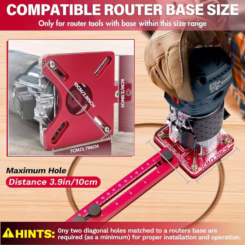 New 4 in 1 Router Milling Groove Bracket, Aluminum Alloy Router Circle Cutting Jig, Multifunctional Router Guide for Cutting Circles, Adjustable Router Jig Tool for Woodworking (Rose Red)