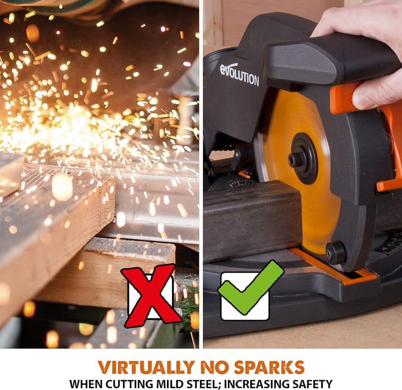 Evolution Power Tools R210CMS Compound Miter Saw, 8-1/4" Multi-Material Cutting TCT Blade Included Cuts Wood Metal Plastic & More, 45° - 45° Degree Miter & 45˚ Degree Bevel Angles, 1200W, 8-1/4"