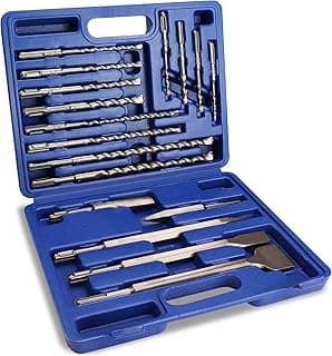 WORKPRO 17-Piece SDS-Plus Rotary Hammer Drill Bits and Chisel Set, Carbide-Tipped Masonry Drill Bits and Chisels for Concrete, Stone, Brick, with Storage Case