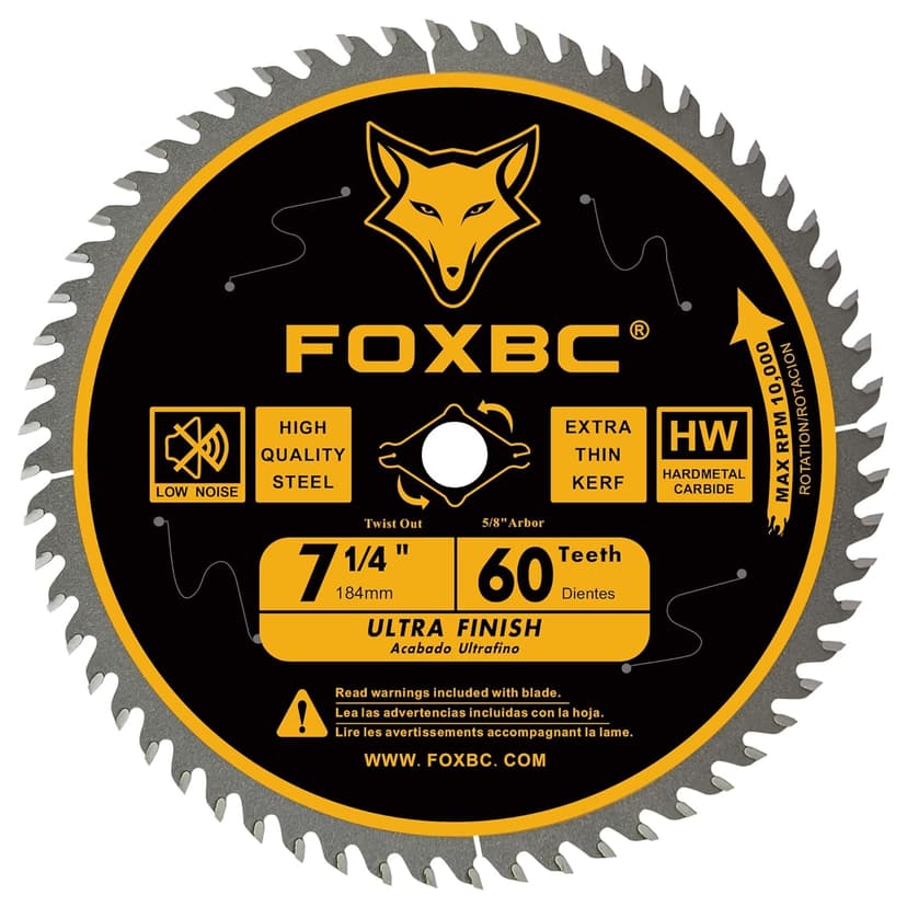FOXBC 7-1/4 inch Circular Saw Blade 24T 60 Tooth ATB Wood Cutting with 5/8" Arbor, Diamond Knockout