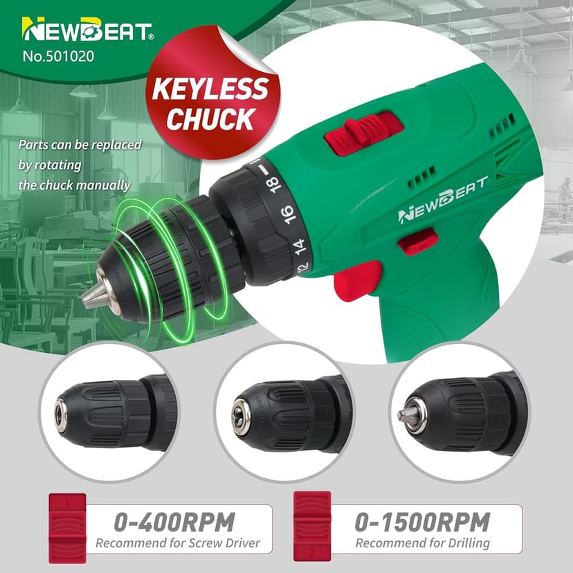 Cordless Drill Set, 12V Power Drill Driver with Battery and Charger, 3/8" Keyless Chuck, 2 Variable Speed, 18+1 Torque Setting, Cordless Drill Driver Kit for Home and DIY Project