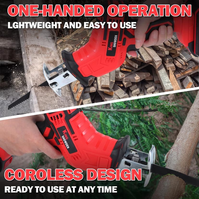 Cordless Reciprocating Saw | 21V 2000mAh * 2 Batteries, 3000RPM, 28mm Stroke Length, 4 Blades | Electric Power Reciprocating Saw for Wood/Metal/PVC Cutting