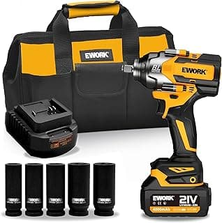 EWORK Cordless Impact Wrench 1/2 inch 21V Brushless High Torque Impact Gun Max 700 Ft-lbs Power Impact Wrenches with 4.0Ah Li-ion Battery, Fast Charger, 5 Sockets, Tool Bag (RB-810)