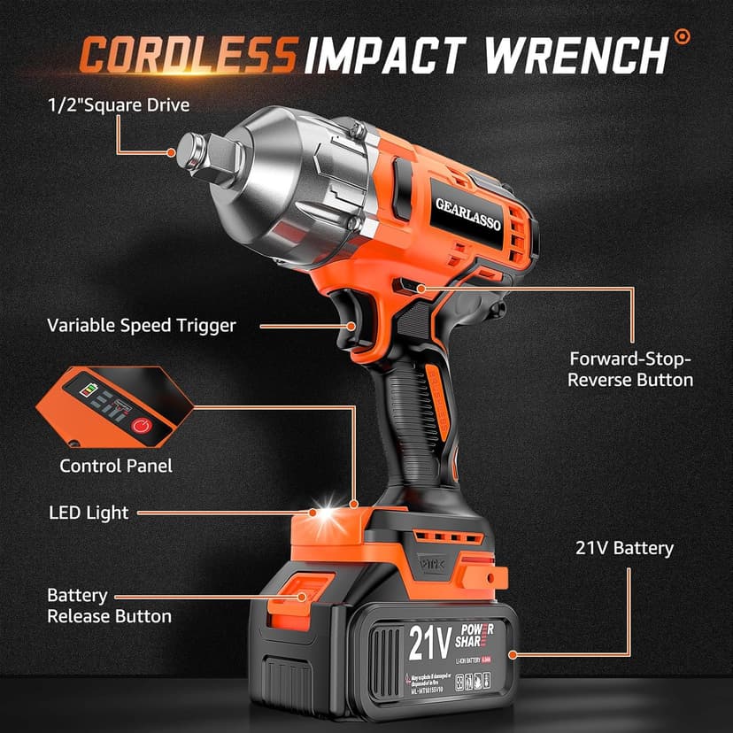 1300N.m(960Ft-lbs) Cordless Impact Wrench 1/2" Brushless High Torque Impact Wrench with 2x 4.0Ah Batteries, 6 Sockets, Charger, Extension Bar for Car, RV, Truck Wheel Lug Nuts