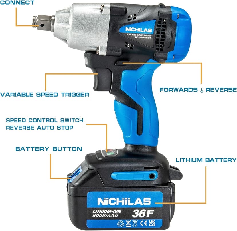 Cordless Impact Wrench, 2 IN 1 Screwdriver Head, 21V electric power wrench, 420Nm High Torque, 4 Pole Motor, Include Battery & Charger & Carrying Plastic Box