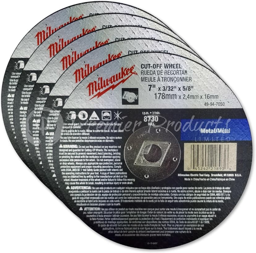 Milwaukee 5 Pack - 7 Inch Cut Off Blades For 7.25" Circular Saws - Aggressive Cutting For Metal & Stainless Steel - 7" x .09 x 7/8-Inch