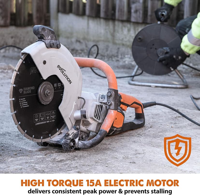 Evolution Power Tools R300DCT 12 inch Concrete Saw (Aka Circular Saw, Angle Grinder, Chop / Cut Off Saw, Demo Saw, Disc / Power Cutter) Electric Motor, No Gas - 4-1/2" Cut - Incl Diamond Masonry Blade