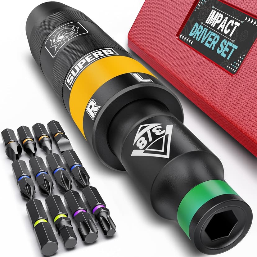 3/8" Hand Reversible Impact Driver Set, Manual Impact Screwdriver Kit, for Removing Damaged, Rusted Screw Bolt & Fasteners, 13PCS