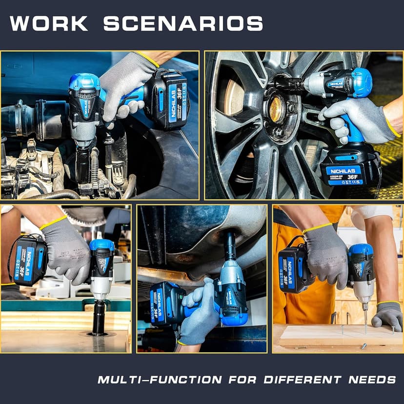 Cordless Impact Wrench, 2 IN 1 Screwdriver Head, 21V electric power wrench, 420Nm High Torque, 4 Pole Motor, Include Battery & Charger & Carrying Plastic Box