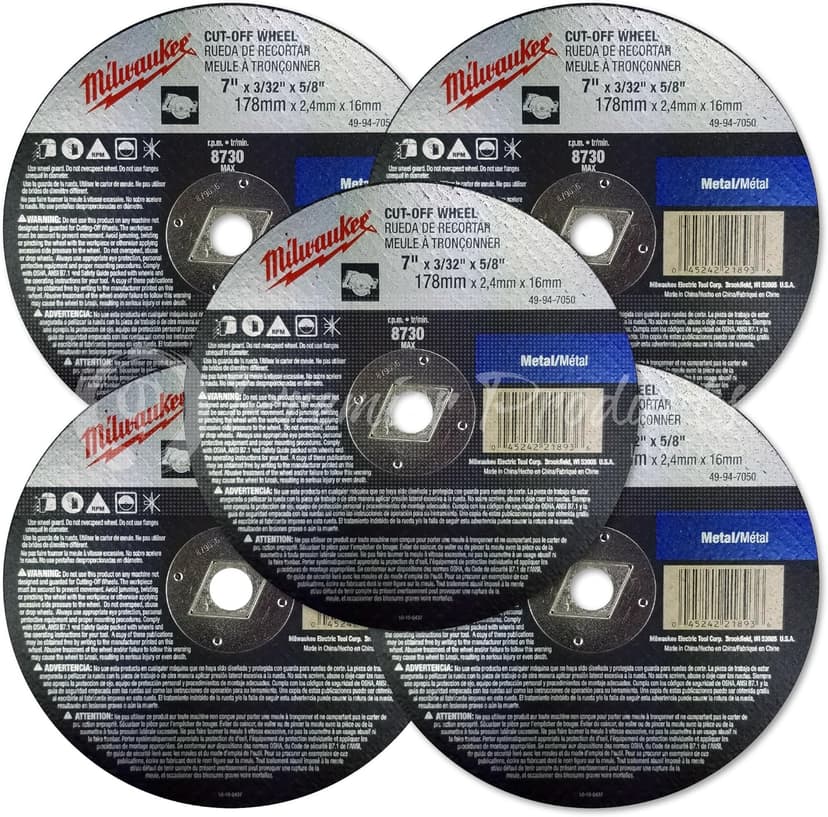 Milwaukee 5 Pack - 7 Inch Cut Off Blades For 7.25" Circular Saws - Aggressive Cutting For Metal & Stainless Steel - 7" x .09 x 7/8-Inch
