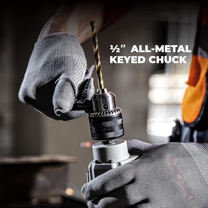 DongCheng Hammer Drill 6A,1/2 Inch Keyed Chuck, 0-3000 RPM/45000 BPM Impact Drill with 15PCS Drilling Bits for Brick Wall, Metal & Wood, DZJ05-13