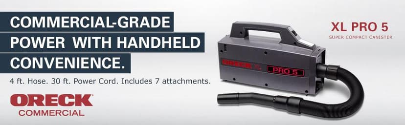 Oreck Commercial XL Pro 5 Super Compact Canister Vacuum Cleaner, Lightweight Bagged Canister Vac with Attachments, Portable, Extended Cleaning Reach, Corded Vacuum Cleaners for Commercial Use