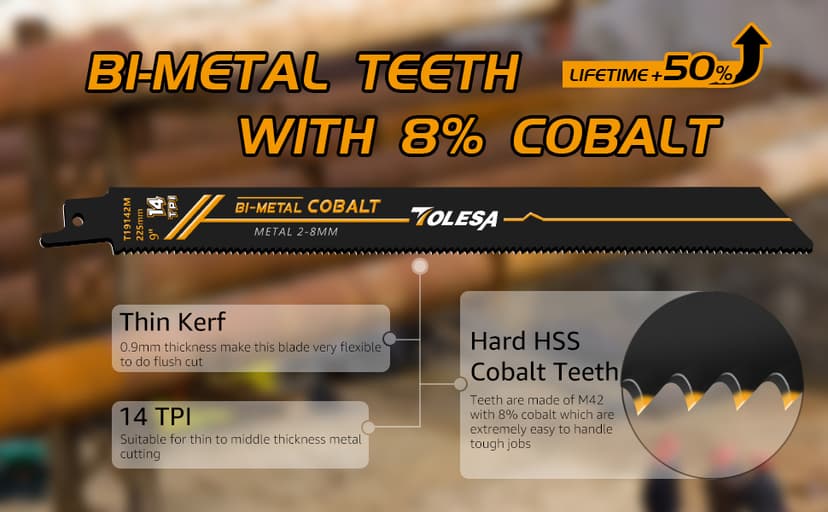 TOLESA Heavy Metal Cutting Reciprocating Saw Blades 6 Inch 14TPI for Pipe, Rebar, Bi-Metal Sabre Saw Blades 5 Pack