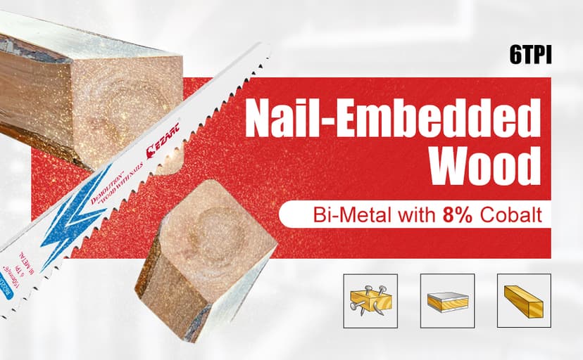 EZARC Reciprocating Saw Blade Bi-Metal Cobalt Sabre Saw Blades for Wood Demolition 9-Inch 6TPI R922DH (5-Pack)