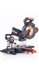 Evolution Power Tools R255SMS+ PLUS 10-Inch Sliding Miter Saw Plus Multi-Material Multi-Purpose Cutting Cuts Metal, Plastic, Wood & More 0˚ - 45˚ Bevel & 50˚ - 50˚ Miter Angles TCT Blade Included
