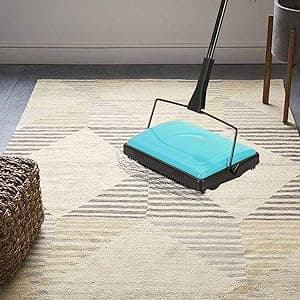 Yocada Carpet Sweeper Cleaner for Home Office Low&Undercoat Carpets Rugs Pet Hair Dust Scraps Paper Small Rubbish Cleaning with a Brush Blue